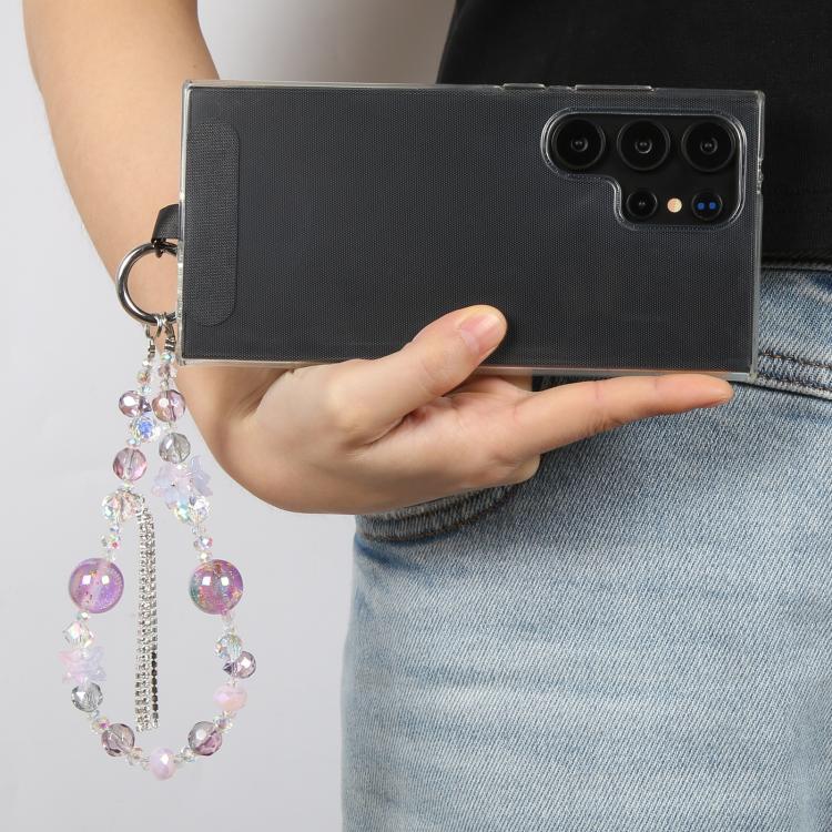 Cadena de cuentas de lámina dorada, correa universal antipérdida para teléfono con cuentas de cristal (rosa)