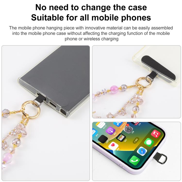 Cadena de cuentas de flores para teléfono universal con cuentas de cristal antipérdida (morado)