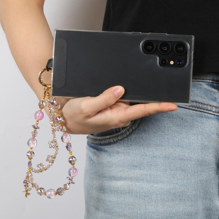 Cadena de cuentas de flores para teléfono universal con cuentas de cristal antipérdida (morado)