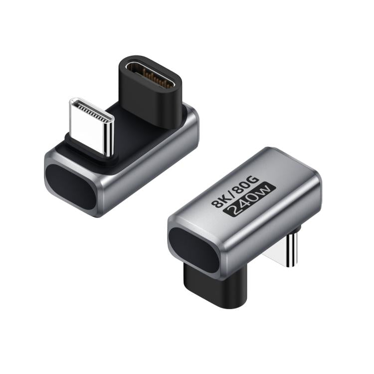 Adaptador tipo C de 240 W y 80 Gbps con todas las funciones, modelo: conector macho a hembra en forma de U (plateado)