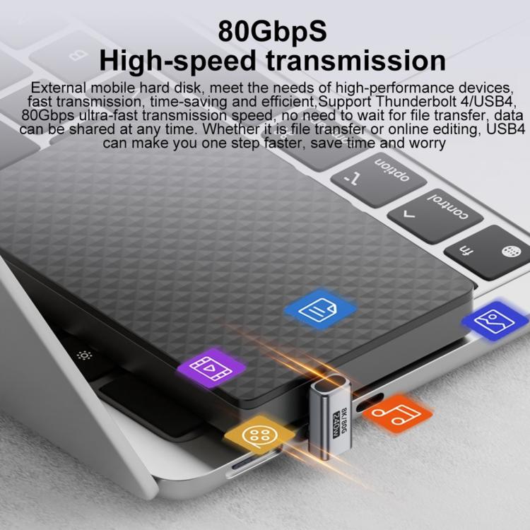 Adaptador tipo C de 240 W y 80 Gbps con todas las funciones. Modelo: conector macho recto a macho (negro).