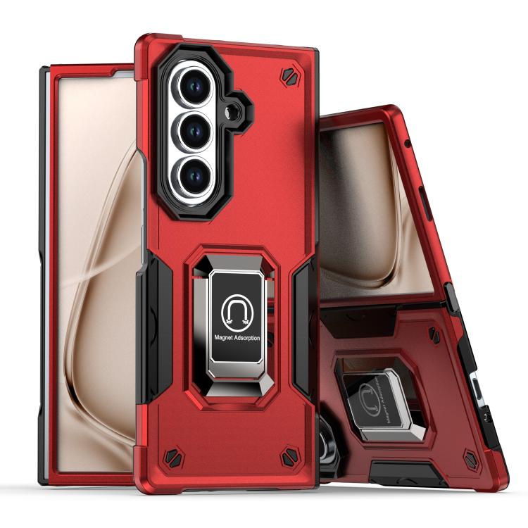 Funda protectora antideslizante y a prueba de golpes para Samsung Galaxy Z Fold7 con soporte para anillo (roja)