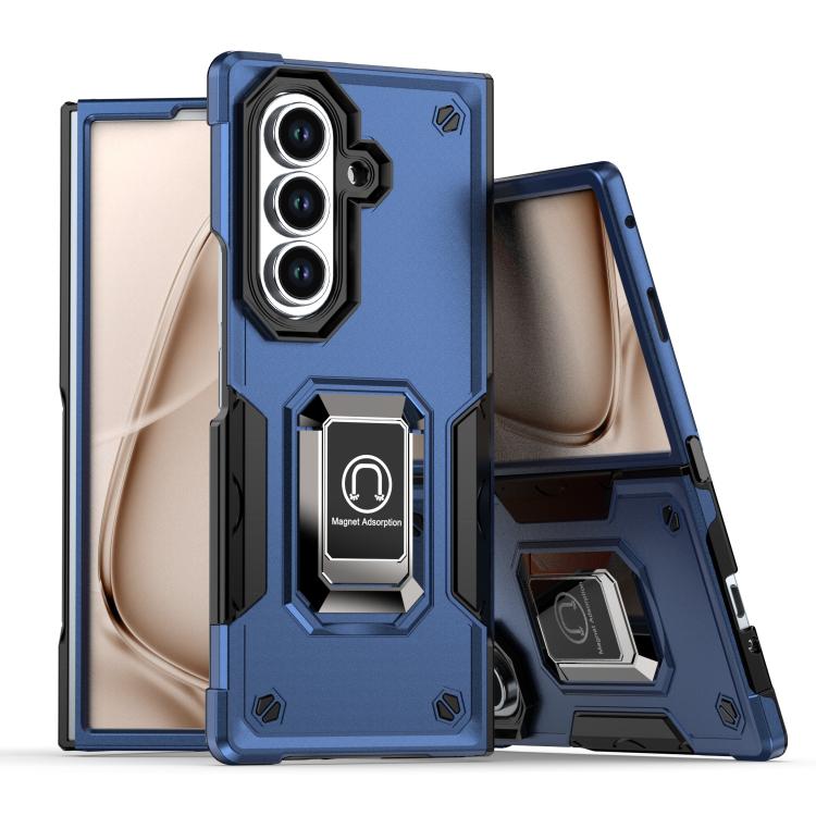 Funda protectora antideslizante y a prueba de golpes para Samsung Galaxy Z Fold7 con soporte para anillo (azul)