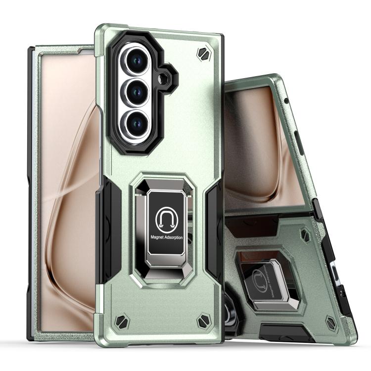 Funda protectora antideslizante y a prueba de golpes para Samsung Galaxy Z Fold7 con soporte para anillo (verde)
