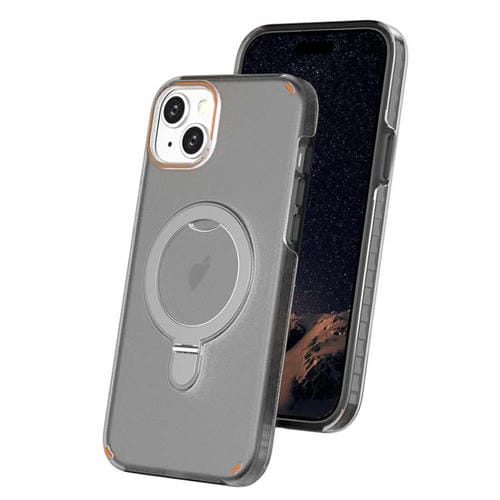 Funda colorida 2 en 1 con soporte de anillo MagSafe para iPhone 15 Plus (negro transparente)