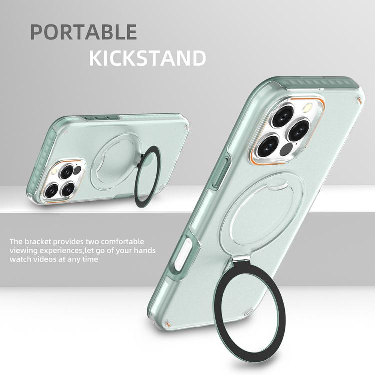 Funda colorida 2 en 1 con soporte de anillo MagSafe para iPhone 16 Pro Max (negro transparente)