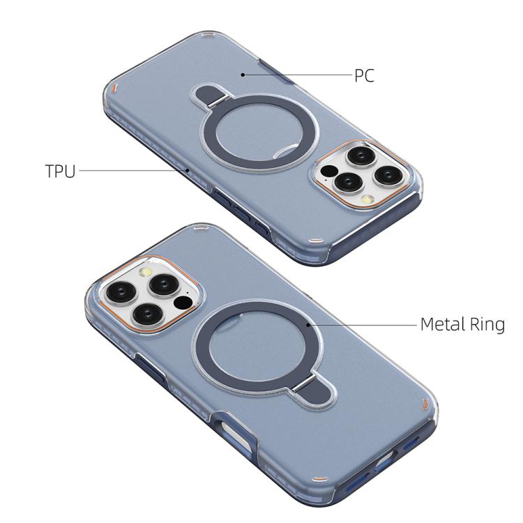 Funda colorida 2 en 1 con soporte de anillo MagSafe para iPhone 16 Pro Max (negro transparente)