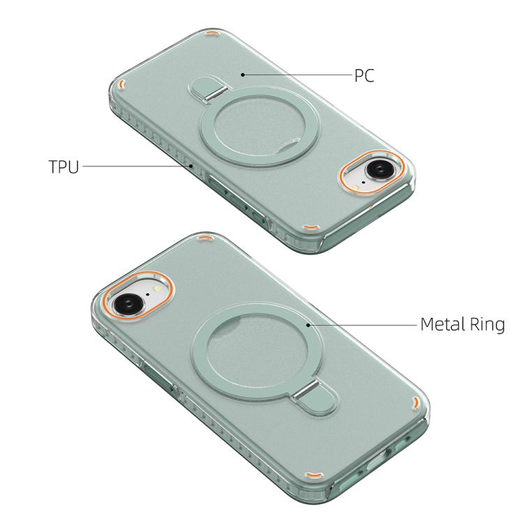Funda colorida 2 en 1 con soporte de anillo MagSafe para iPhone 16e (verde menta)
