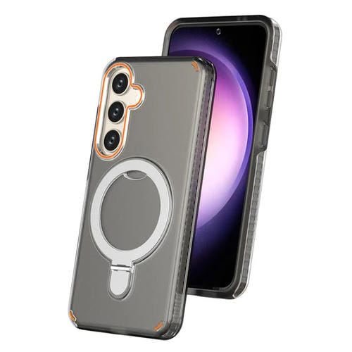 Funda para Samsung Galaxy S25/S24 5G, colorida, 2 en 1, con soporte de anillo MagSafe (negro transparente)