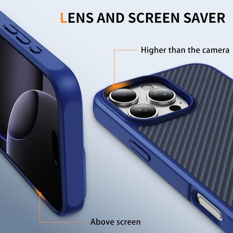 For iPhone 16 Pro Max Carbon Fiber Texture Skin-feel MagSafe Phone Case(Blue)