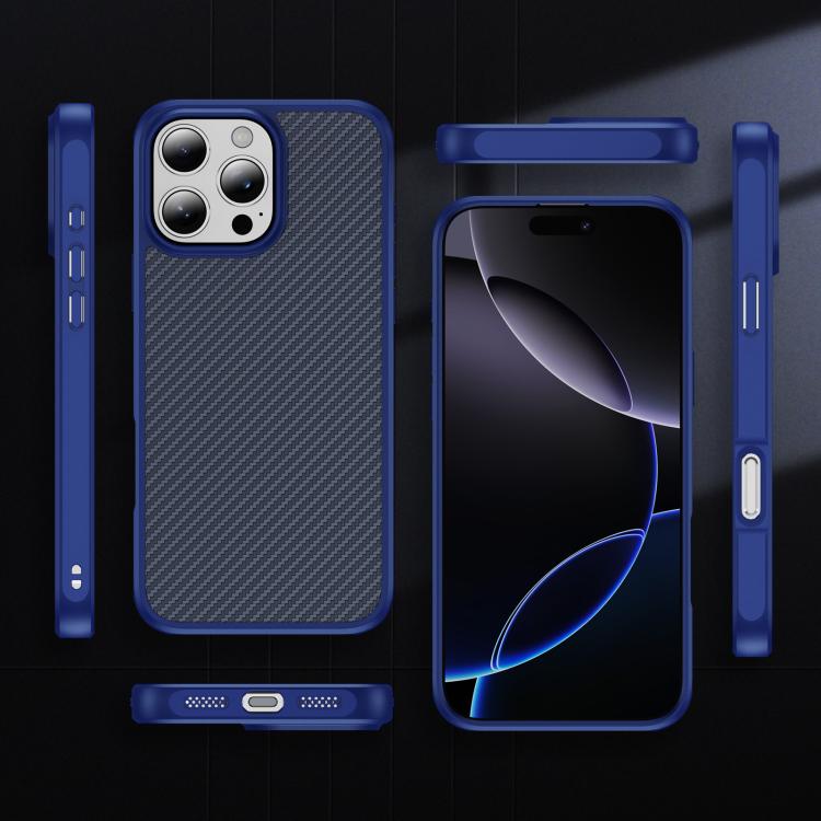 For iPhone 16 Pro Max Carbon Fiber Texture Skin-feel MagSafe Phone Case(Blue)