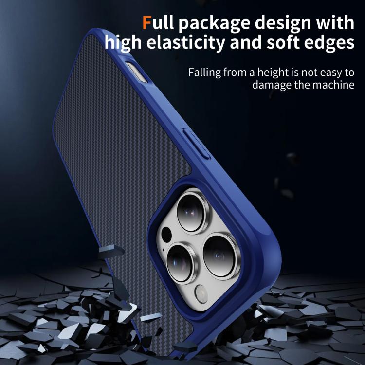 For iPhone 16 Pro Max Carbon Fiber Texture Skin-feel MagSafe Phone Case(Blue)
