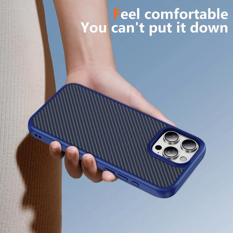 For iPhone 16 Pro Max Carbon Fiber Texture Skin-feel MagSafe Phone Case(Blue)