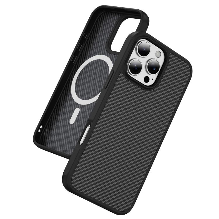 For iPhone 16 Pro Max Carbon Fiber Texture Skin-feel MagSafe Phone Case(Black)