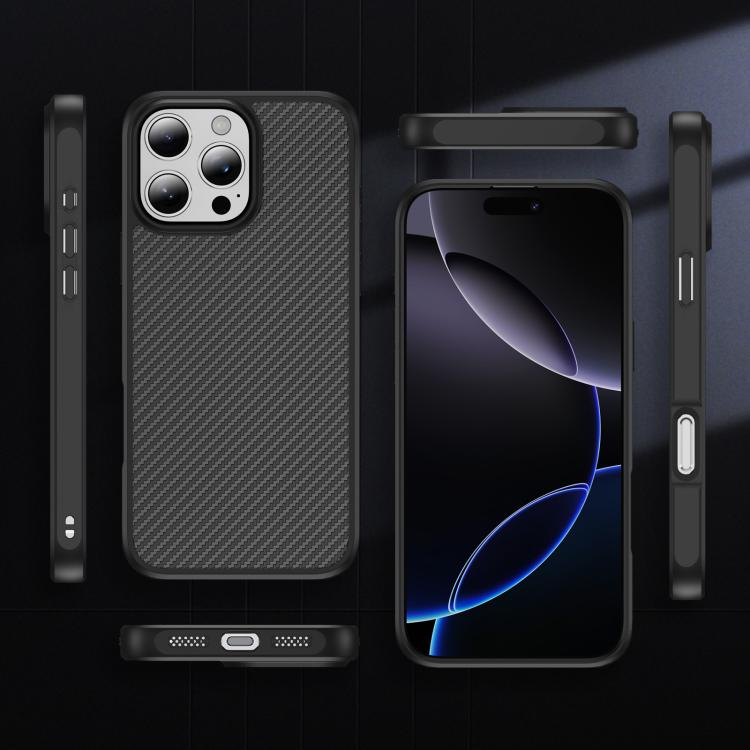 For iPhone 16 Pro Max Carbon Fiber Texture Skin-feel MagSafe Phone Case(Black)