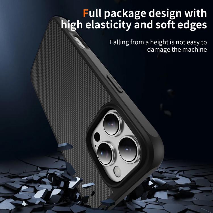For iPhone 16 Pro Max Carbon Fiber Texture Skin-feel MagSafe Phone Case(Black)
