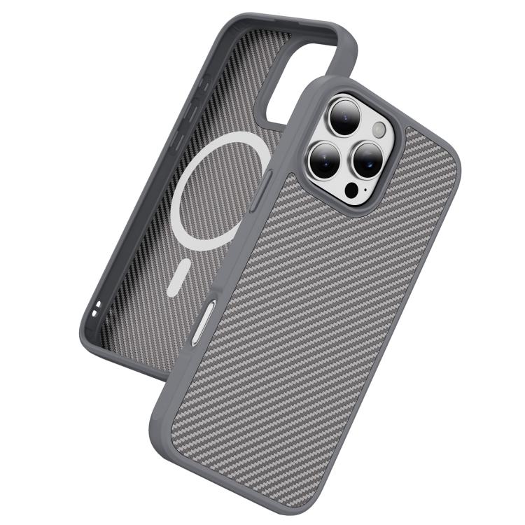 Funda MagSafe con textura de fibra de carbono y tacto suave para iPhone 16 Pro Max (gris)