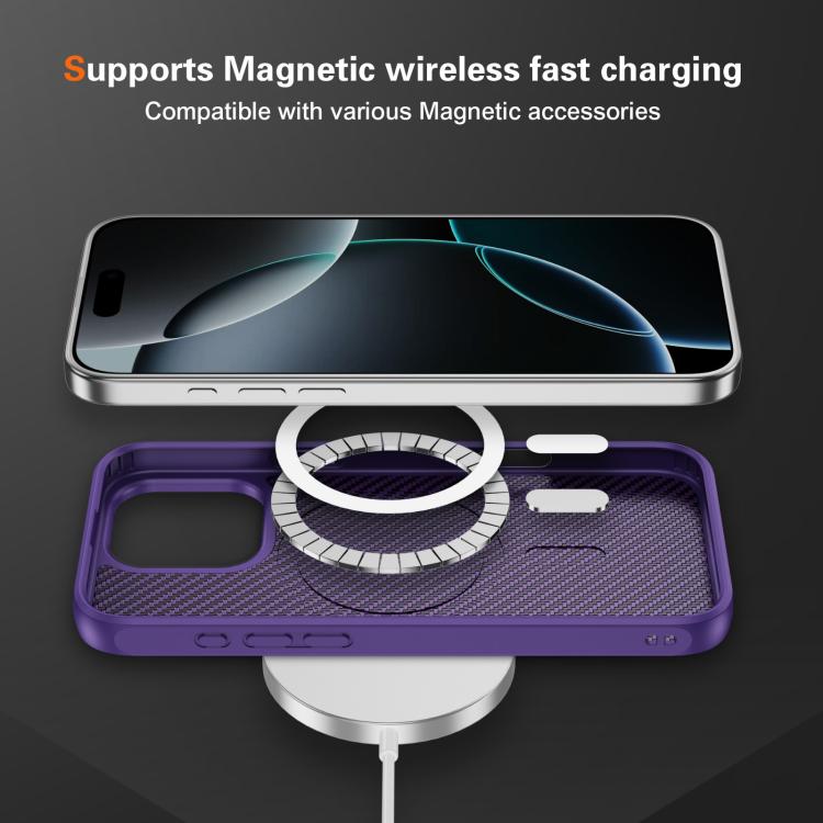 Funda MagSafe con textura de fibra de carbono y tacto suave para iPhone 16 Pro Max (morado)