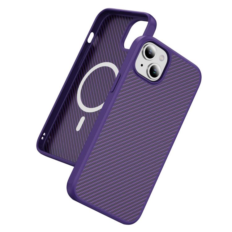 For iPhone 15 Plus Carbon Fiber Texture Skin-feel MagSafe Phone Case(Purple)