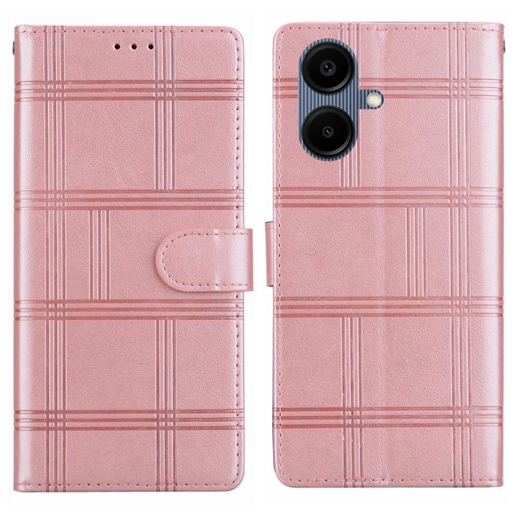 Funda de piel con relieve a cuadros para Samsung Galaxy A07 4G/5G (rosa)