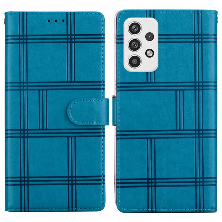 Funda de piel con relieve a cuadros para Samsung Galaxy A32 5G (azul)