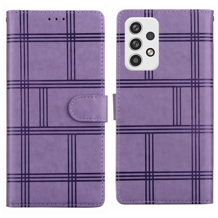 Funda de piel con relieve a cuadros para Samsung Galaxy A32 5G (morada)