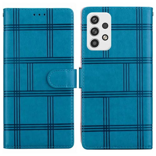 Funda de piel con relieve a cuadros para Samsung Galaxy A32 4G (azul)