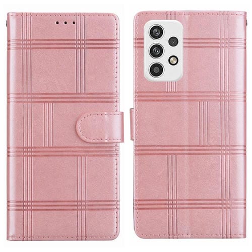Funda de piel con relieve a cuadros para Samsung Galaxy A32 4G (rosa)