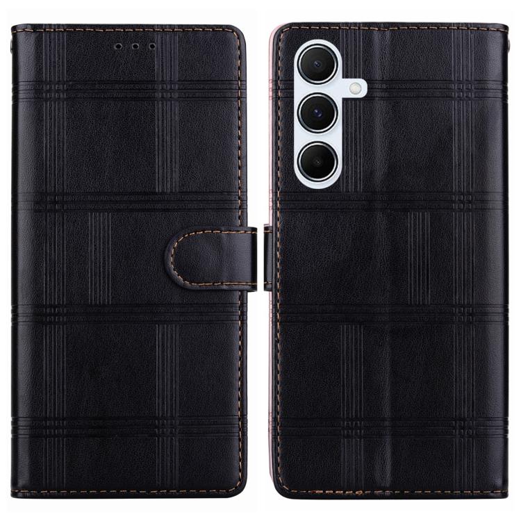 Funda de cuero con relieve a cuadros para Samsung Galaxy A15 4G/5G (negra)