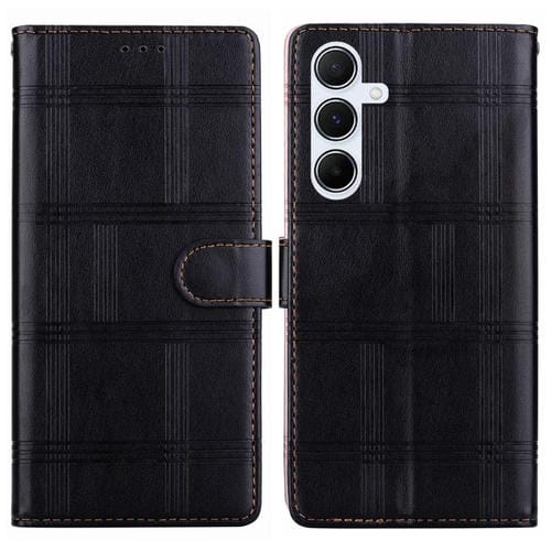 Funda de cuero con relieve a cuadros para Samsung Galaxy A16 4G/5G (negra)
