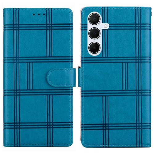 Funda de piel con relieve a cuadros para Samsung Galaxy A17 4G/5G (azul)