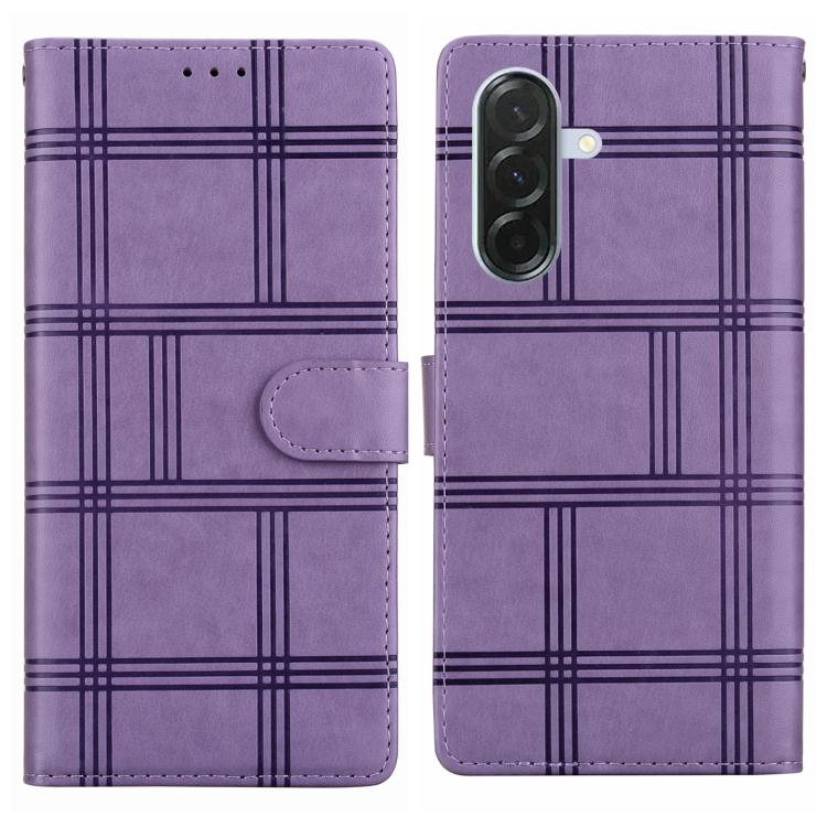 Funda de piel con relieve a cuadros para Samsung Galaxy A36 5G/A56 5G (morada)