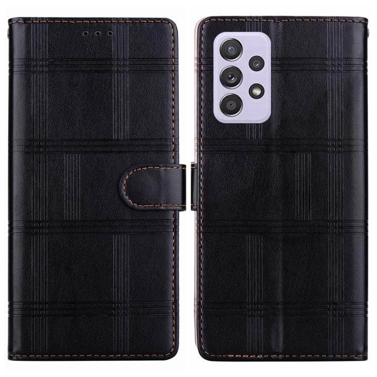 Funda de piel con relieve a cuadros para Samsung Galaxy A52/A52s 5G (negra)