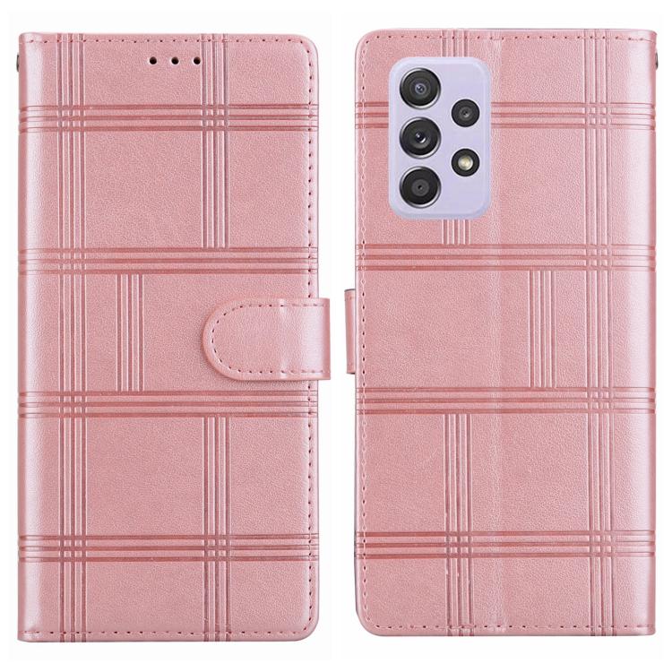 Funda de piel con relieve a cuadros para Samsung Galaxy A53 5G (rosa)