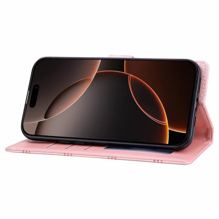 Funda de piel con relieve a cuadros para iPhone 16e (rosa)