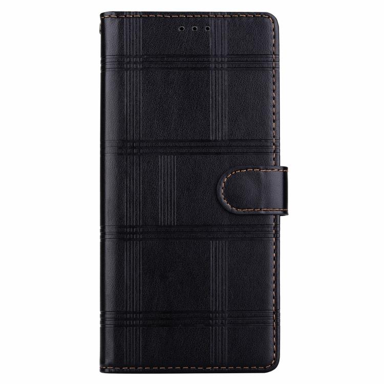 For iPhone 16e Embossed Checkered Leather Phone Case(Black)