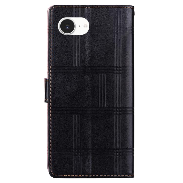 For iPhone 16e Embossed Checkered Leather Phone Case(Black)
