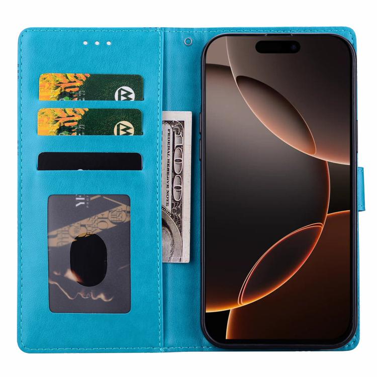 For iPhone 16 Pro Max Embossed Checkered Leather Phone Case(Blue)