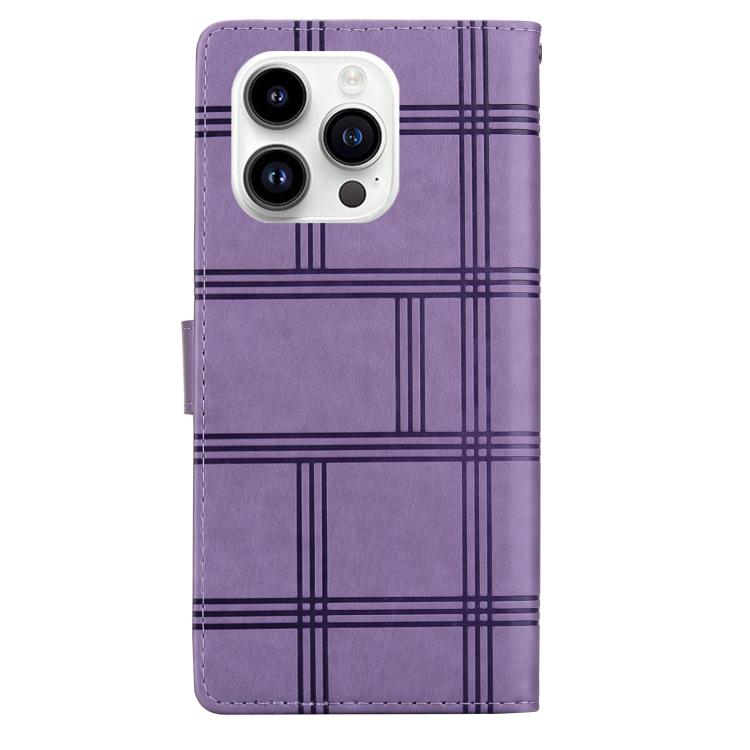 Funda de piel con relieve a cuadros para iPhone 16 Pro Max (morada)