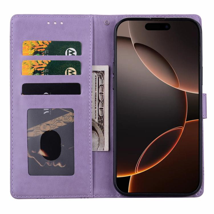 Funda de piel con relieve a cuadros para iPhone 16 Pro Max (morada)