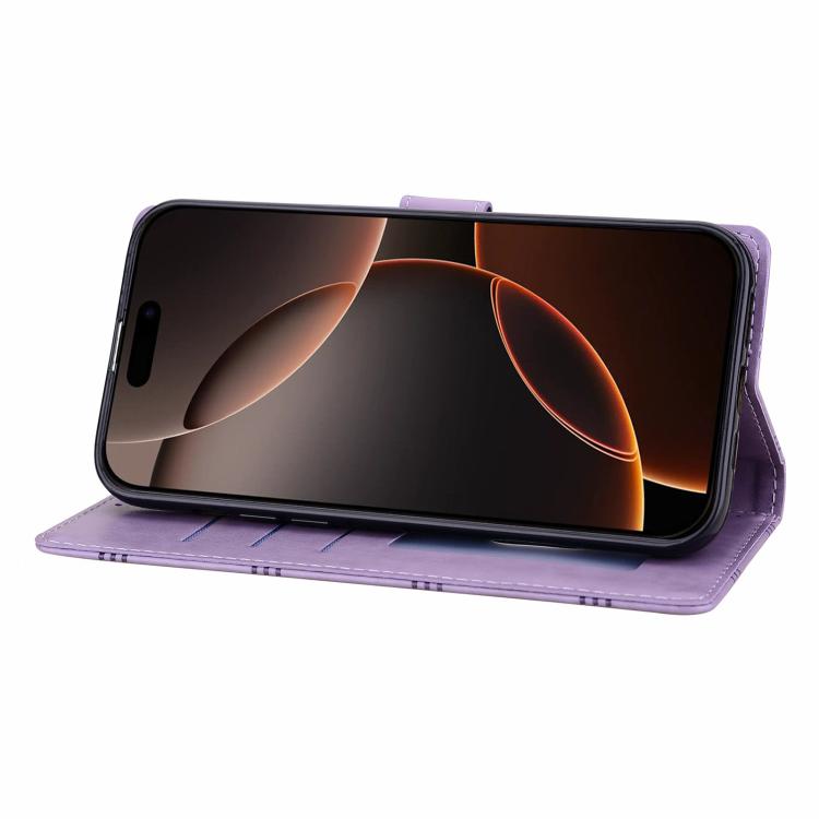 Funda de piel con relieve a cuadros para iPhone 16 Pro Max (morada)