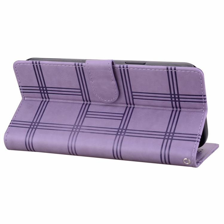 Funda de piel con relieve a cuadros para iPhone 16 Pro Max (morada)