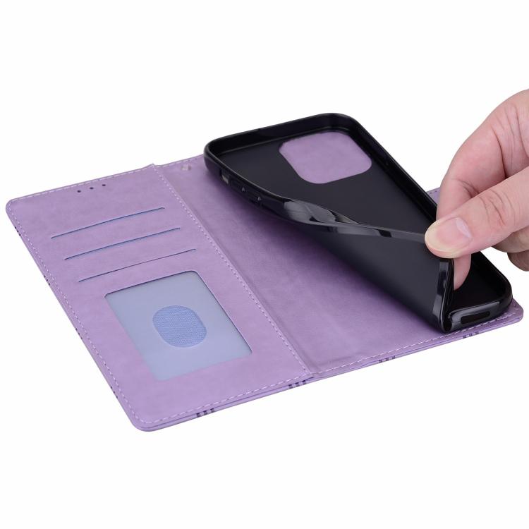 Funda de piel con relieve a cuadros para iPhone 16 Pro Max (morada)
