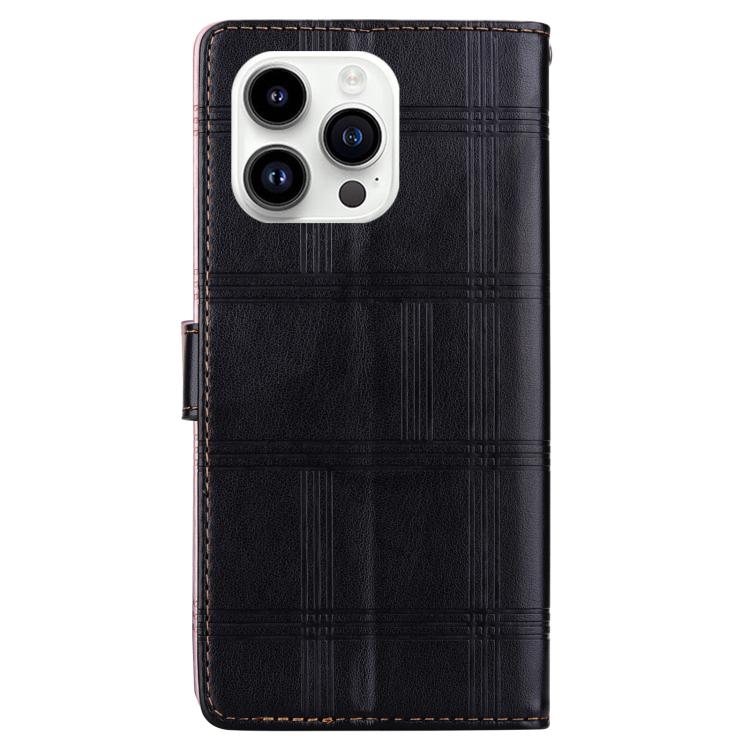 Funda de cuero con relieve a cuadros para iPhone 16 Pro Max (negra)