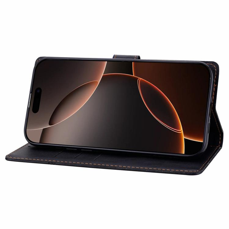 Funda de cuero con relieve a cuadros para iPhone 16 Pro Max (negra)
