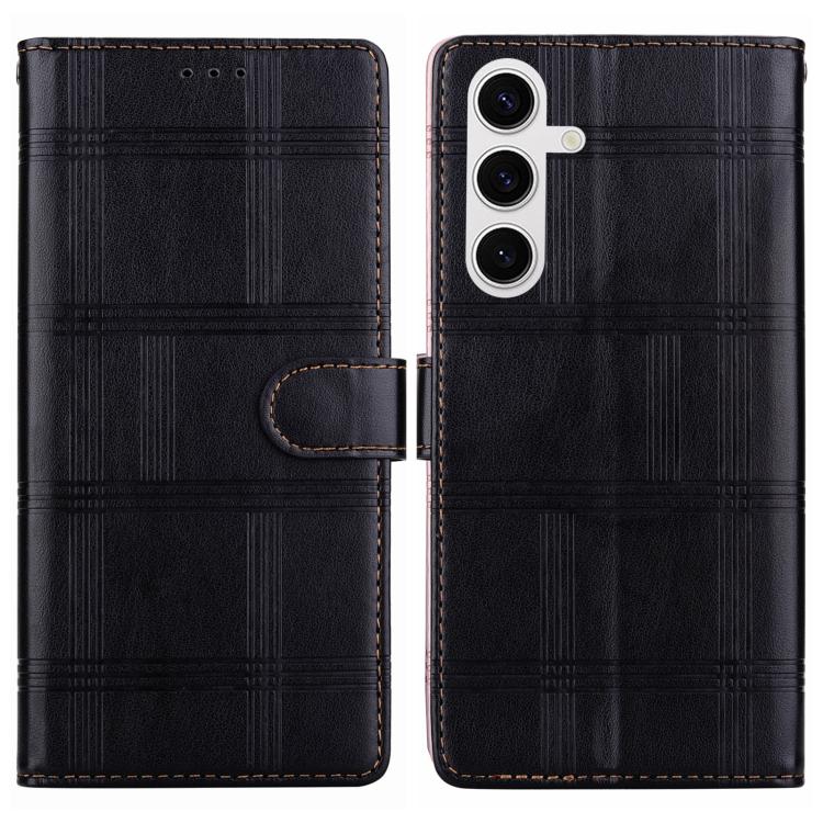 Funda de cuero con relieve a cuadros para Samsung Galaxy S25 5G (negra)