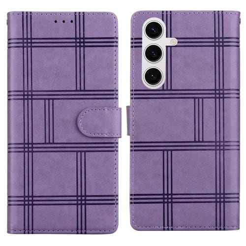 Funda de piel con relieve a cuadros para Samsung Galaxy S24 5G (morada)