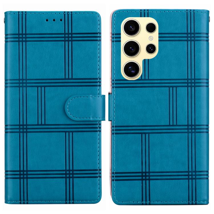 Funda de cuero con relieve a cuadros para Samsung Galaxy S23 Ultra 5G (azul)