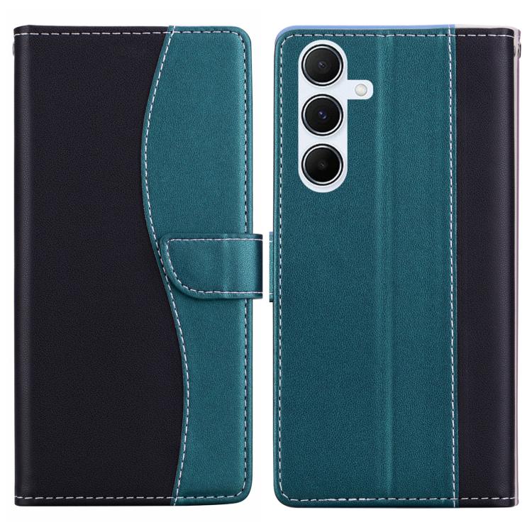 Funda de cuero bicolor con relieve para Samsung Galaxy A55 5G (negro y verde)