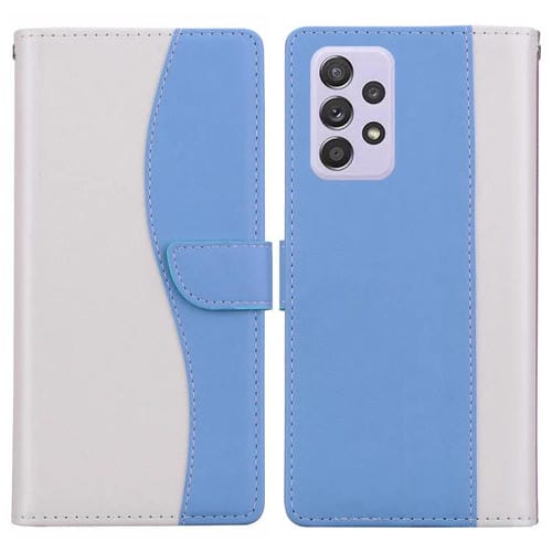 Funda de cuero bicolor con relieve para Samsung Galaxy A53 5G (blanco y azul)